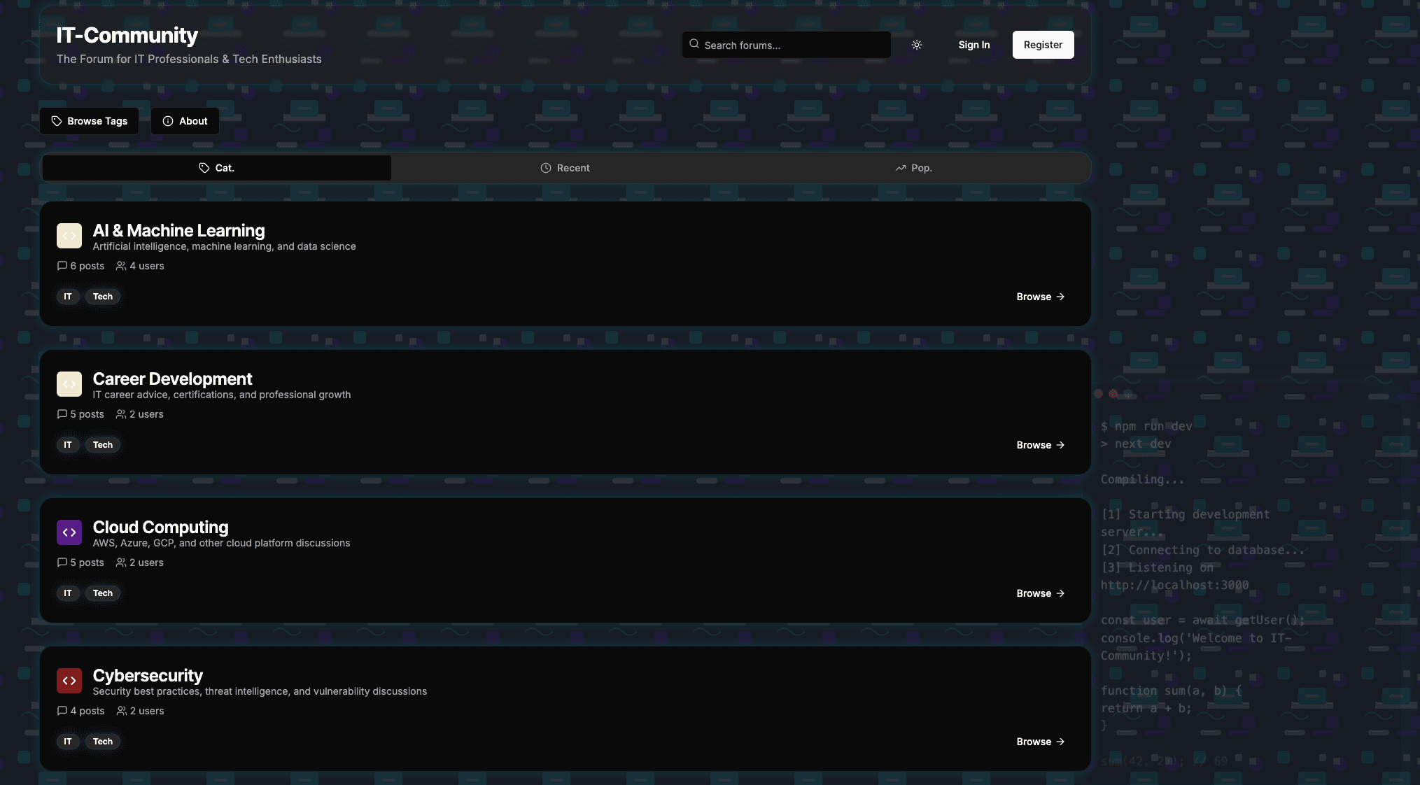 Screenshot of Forum Application - Personal Project project